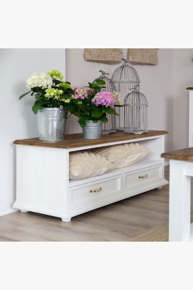 Provence stílusú tömörfa TV-komód, fehér, 50 cm magas